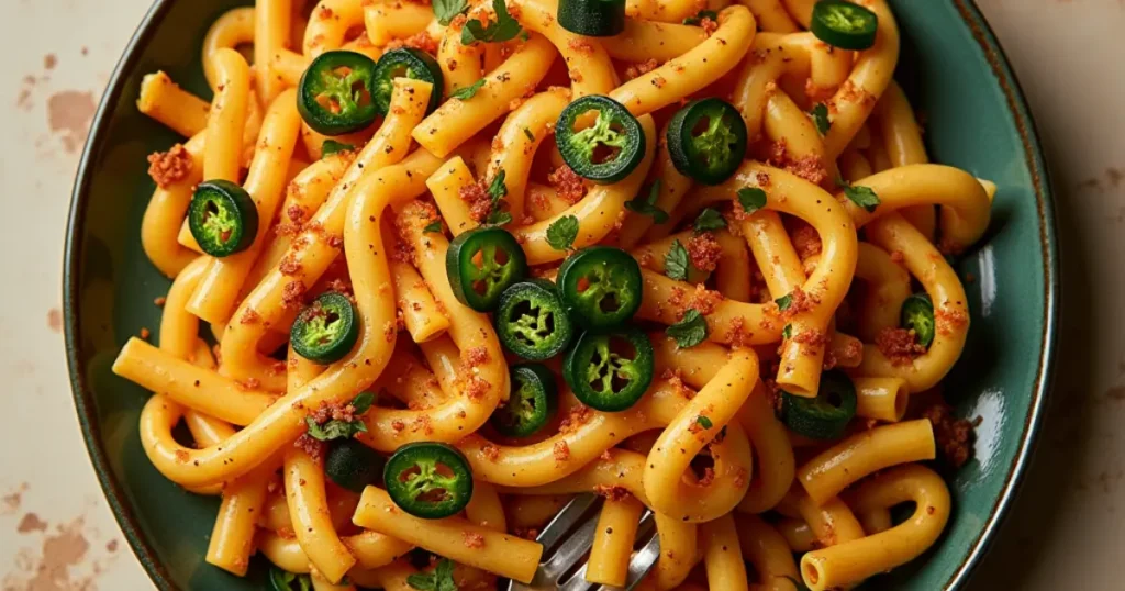 A serving of plant-based, gluten-free skinny pasta with fresh vegetables.